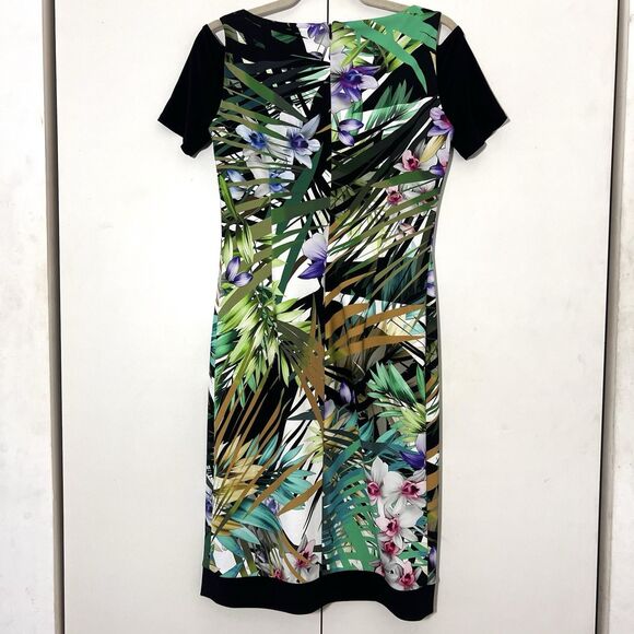 Joseph Ribkoff Pencil Dress Size 6 Floral Short Sleeve Tropical Artsy Event Gues - Picture 2 of 7